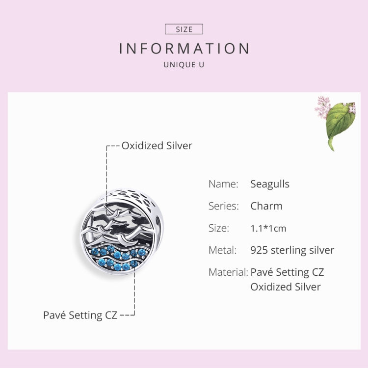 S925 Sterling Silver DIY Bracelet Accessories Seagull Blue Beaded Hollow Loose Beads, SCC1454