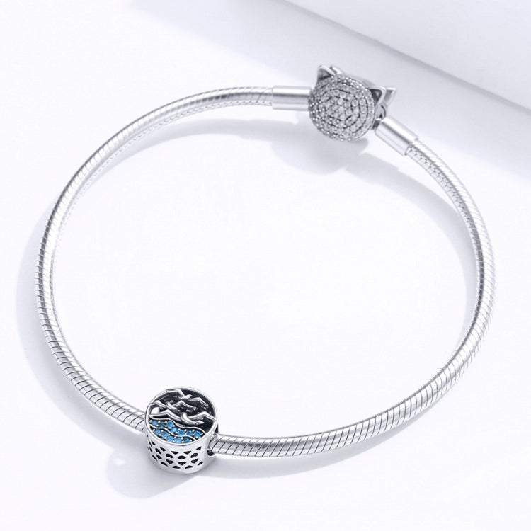 S925 Sterling Silver DIY Bracelet Accessories Seagull Blue Beaded Hollow Loose Beads, SCC1454