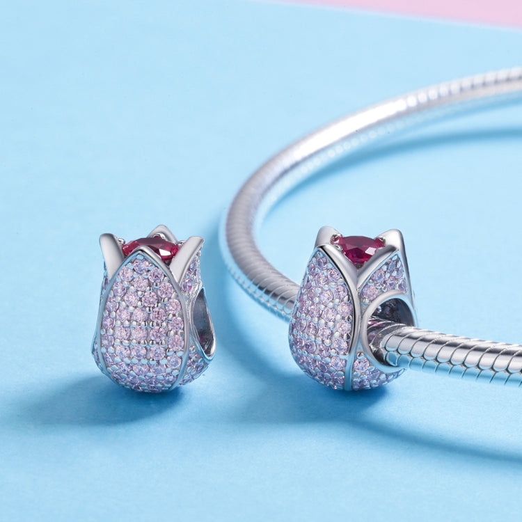 S925 Sterling Silver Accessories Personality Silver Bead Tulip Pendant Bracelet Accessories, SCC569