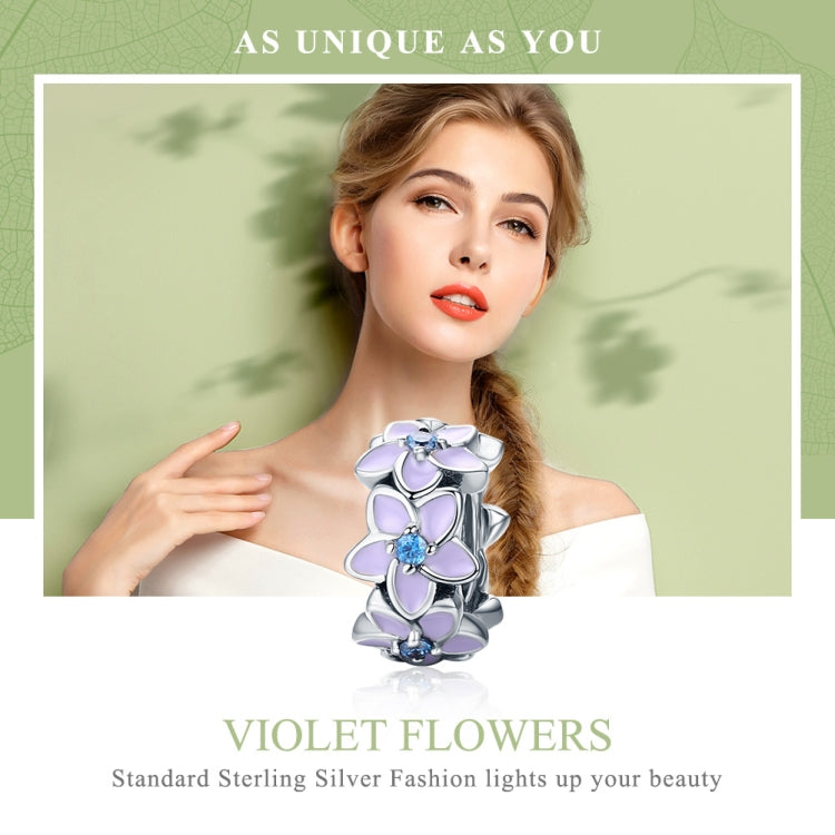 Purple Flower Sterling Silver Bracelet Accessories S925 Diamond Loose Beads, SCC601