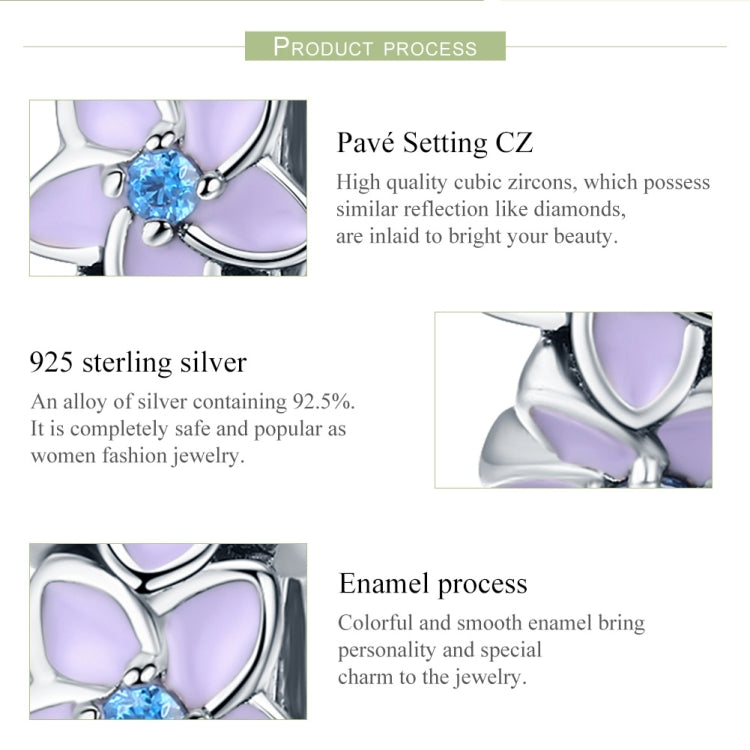 Purple Flower Sterling Silver Bracelet Accessories S925 Diamond Loose Beads, SCC601