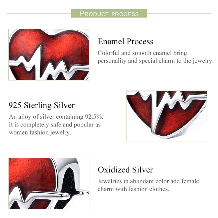 S925 Sterling Silver Red ECG Beaded DIY Love Loose Bead Bracelet Accessories, SCC1151