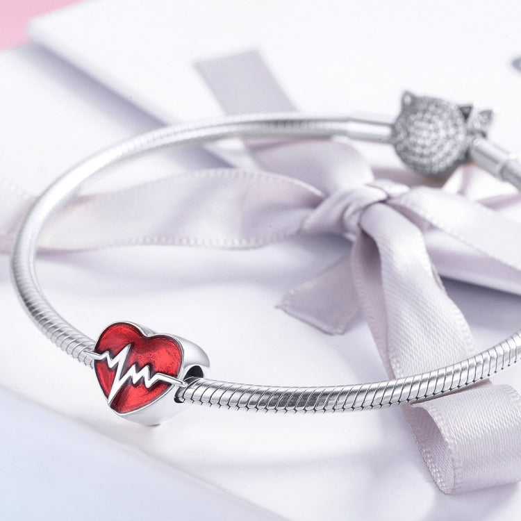 S925 Sterling Silver Red ECG Beaded DIY Love Loose Bead Bracelet Accessories, SCC1151