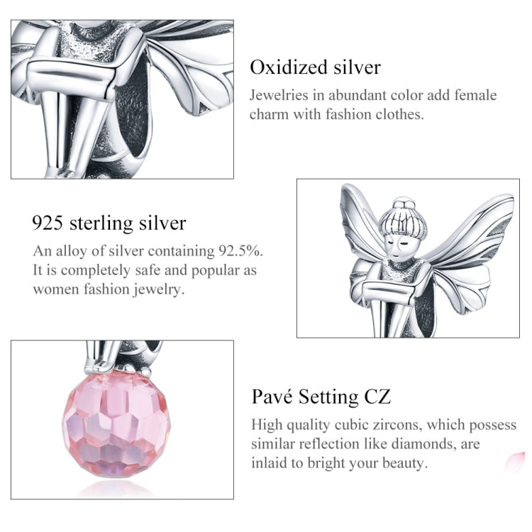 S925 Sterling Silver Flower Fairy Beaded Pink Glass Zircon Loose Beads DIY Bracelet Accessories