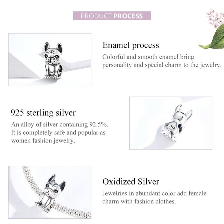S925 Sterling Silver French Bulldog Beaded DIY Bracelet Loose Beads, SCC1306