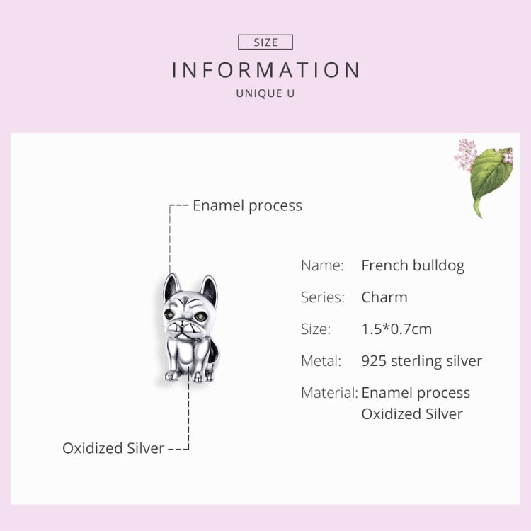 S925 Sterling Silver French Bulldog Beaded DIY Bracelet Loose Beads, SCC1306