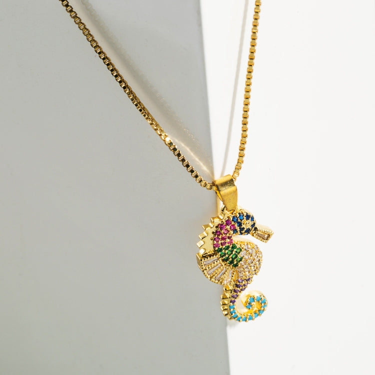 Copper Inlaid Colorful Zircon Seahorse Pendant Necklace Personality Clavicle Chain