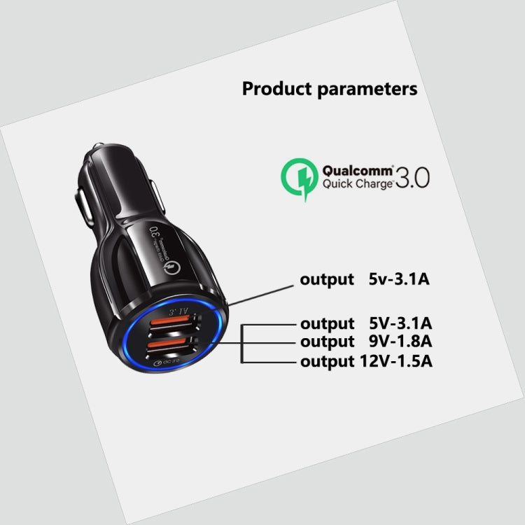 2 PCS QC3.0+3.1A Car Charger Dual USB 6A Halo Wine Bottle Fast Charge Car Charger, Elegant Black, Classic White