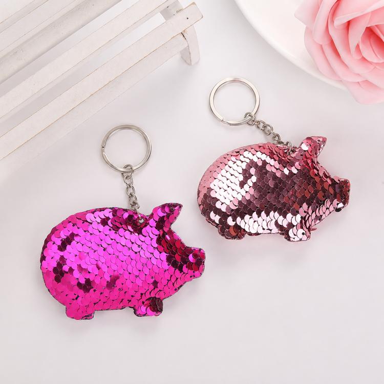 2PCS Cute Chaveiro Pig Keychain Glitter Pompom Sequins Key Chain Gifts for Women Llaveros Mujer Car Bag Accessories Key Ring, Pig Shape (Pink), Pig Shape(Magenta), Pig Shape(Colorful), Pig Shape(blue)