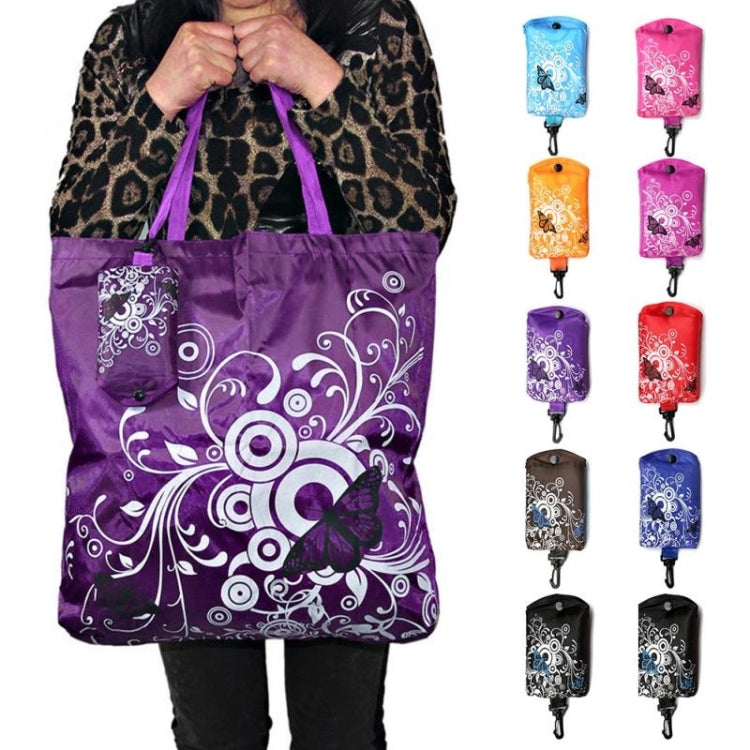 Foldable Shopping Bag Butterfly Flower Oxford Fabric Shoulder Bag Reusable Tote Bag, purple, coffee, red, rose red, purple red, sapphire blue, sky blue, orange, black