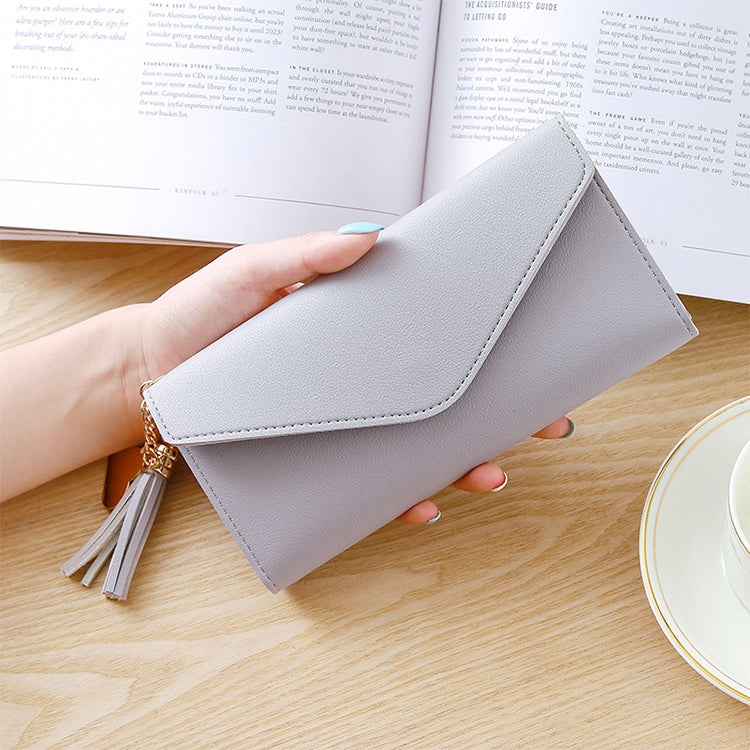 Long Wallet Women Purses Tassel Fashion Coin Purse Card Holder Wallets Female Clutch PU Leather Wallet, Red, Light grey, Black, Pink, Light purple, Dark pink, Atrovirens, Sky blue