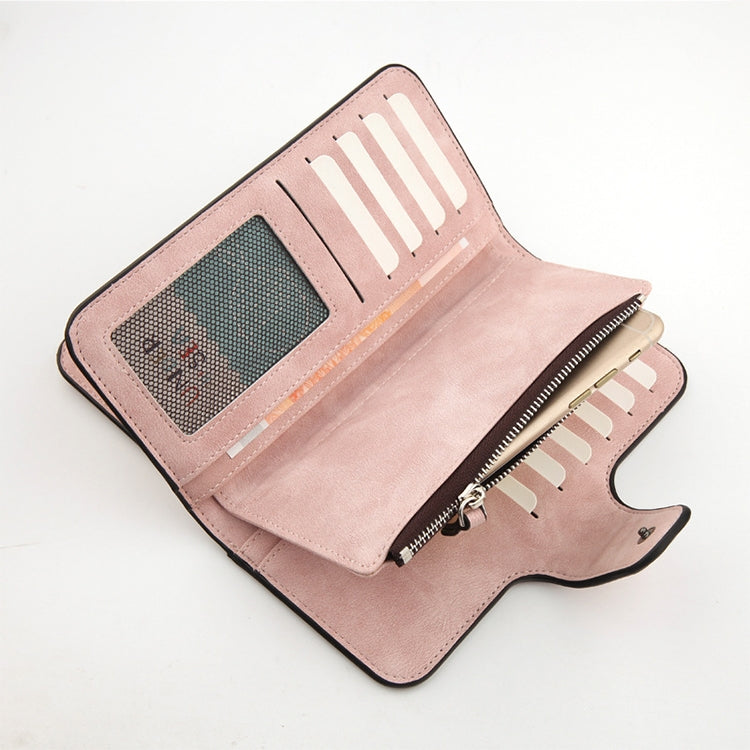 Women Scrub Leather Lady Purses Clutch Long Female Wallet, Gray, Pink, Light Gray, Rose Red, Blue, Brown