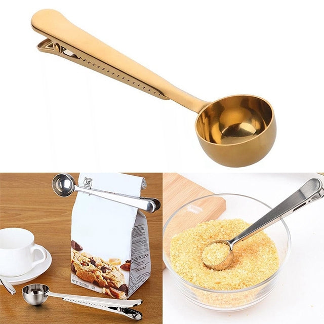 Multifunction Kitchen Coffee Scoop With Clip Stainless Steel Tea Coffee Measuring Cup Coffee Scoop, Coffee Scoop(Rose Gold), Coffee Scoop(Silver), Coffee Scoop(Gold), Coffee Scoop(Black)