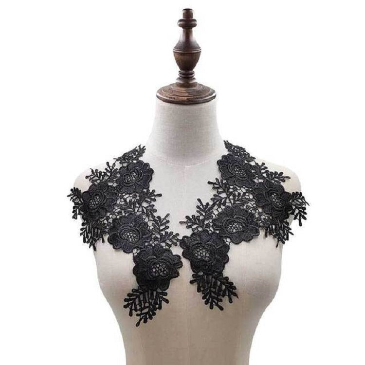 1 Pair Three-dimensional Hollow Flower Embroidery Collar Flower DIY Clothing Accessories, Unilateral Size: About 30 x 18cm, Black, Gold