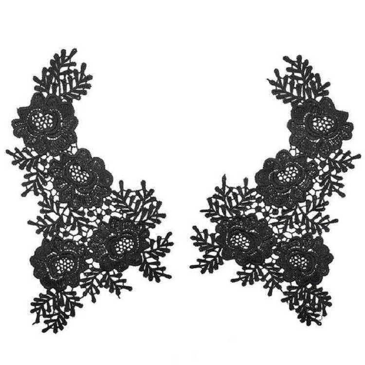 1 Pair Three-dimensional Hollow Flower Embroidery Collar Flower DIY Clothing Accessories, Unilateral Size: About 30 x 18cm, Black, Gold