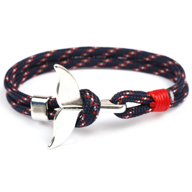 Whale Tail Anchor Charm Nautical Survival Rope Chain Bracelets, Black blue, Yellow, Colorful, Blue, Dark blue, Black, Black red, Red