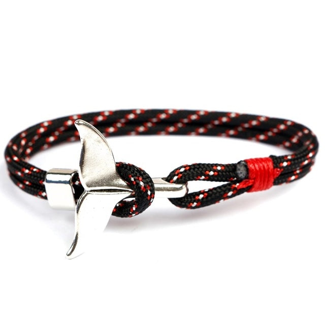 Whale Tail Anchor Charm Nautical Survival Rope Chain Bracelets, Black blue, Yellow, Colorful, Blue, Dark blue, Black, Black red, Red