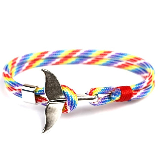 Whale Tail Anchor Charm Nautical Survival Rope Chain Bracelets, Black blue, Yellow, Colorful, Blue, Dark blue, Black, Black red, Red