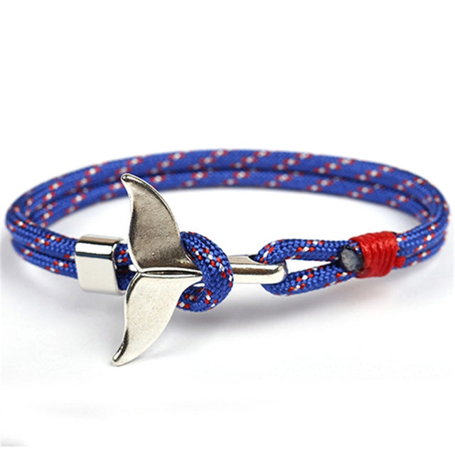 Whale Tail Anchor Charm Nautical Survival Rope Chain Bracelets, Black blue, Yellow, Colorful, Blue, Dark blue, Black, Black red, Red
