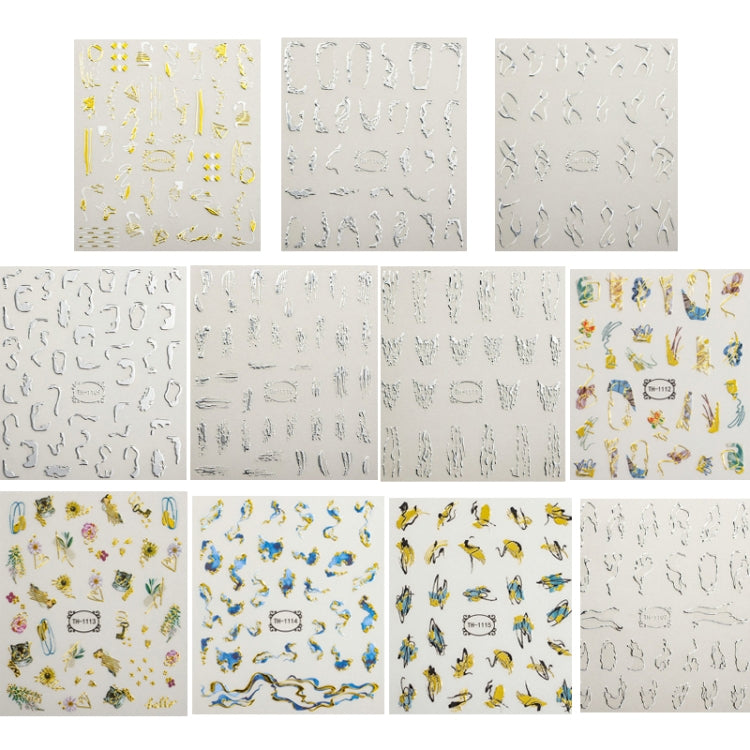 10pcs Frosted Transparent Back Adhesive Bronzing Smudged Nail Art Sticker, TH-1113, TH-1114