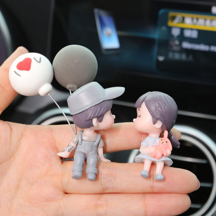 In Car Ornament Lovely Kissing Couple Doll, Blue+Spring Balloon, Blue Balloon+Spring Balloon, Gray Couple Balloon+Spring Balloon, Gray Couple + Gray Balloon + Blue Pink White Balloon