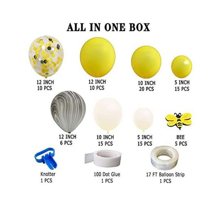 Bee Theme Party Decoration Supplies White Yellow Agate Confetti Latex Balloon Decoration Set, Bee Theme Party Decoration