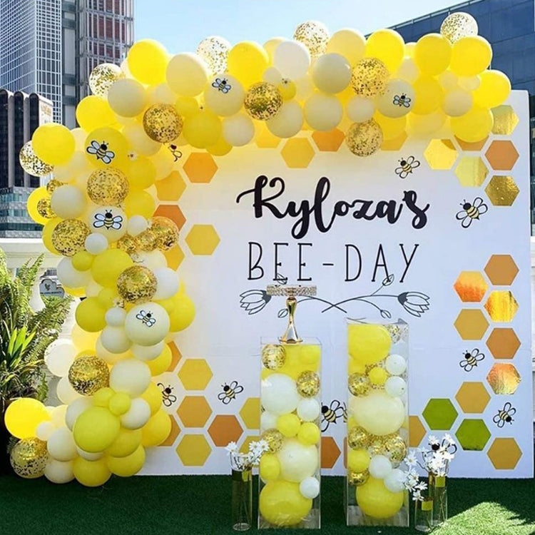 Bee Theme Party Decoration Supplies White Yellow Agate Confetti Latex Balloon Decoration Set, Bee Theme Party Decoration