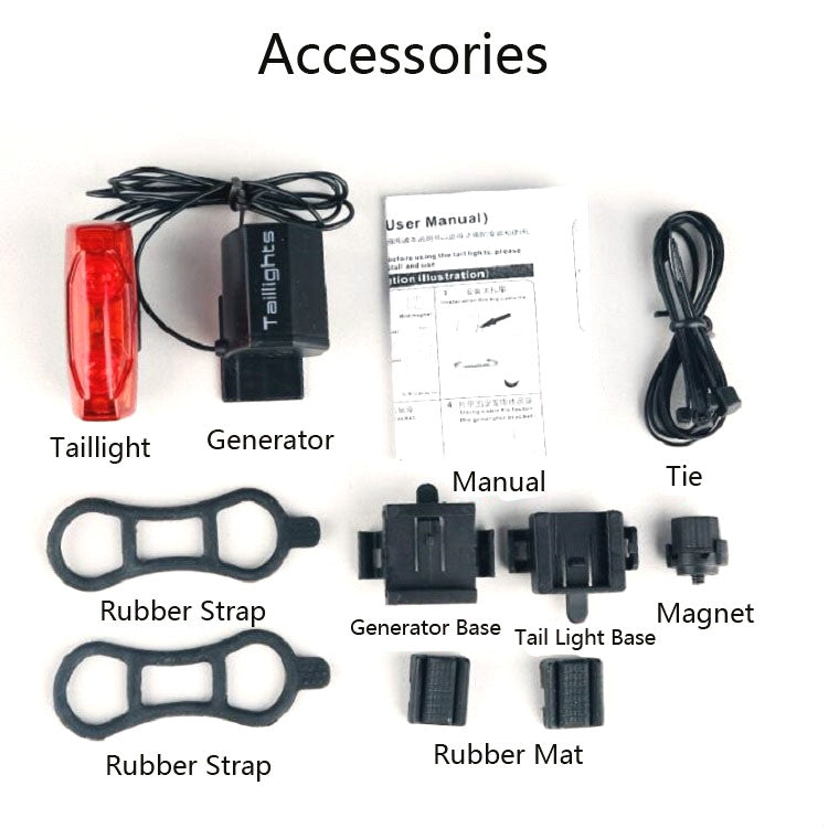 Magnetic Induction Taillight Bicycle Self-Generation Induction Taillight Waterproof Night Riding Safety Warning Light, Magnetic Induction Taillight
