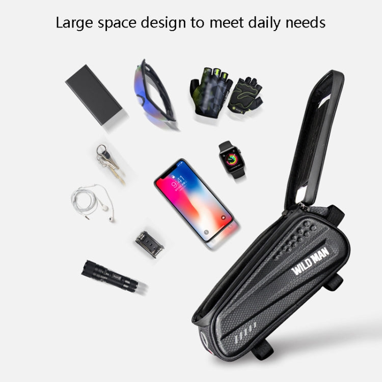 WILD MAN ES3 Hard Shell Bicycle Bag Front Beam Bag Mountain Bike Mobile Phone Touch Screen Upper Tube Bag Riding Equipment, ES3 (Black)