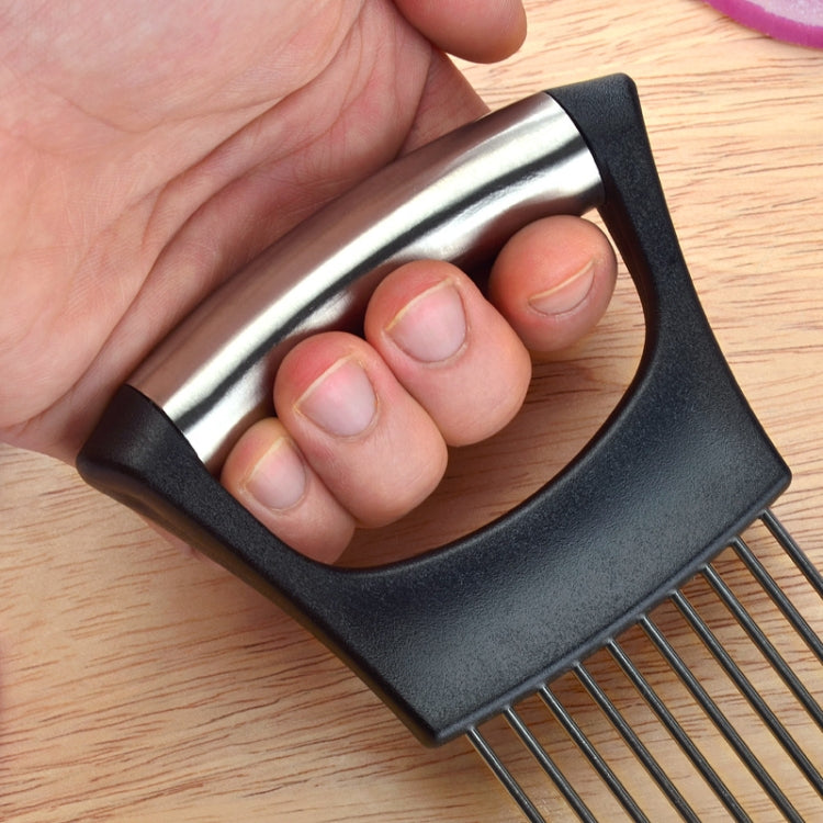LsCook 304 Stainless Steel Onion Fork Holder Pin Kitchen Vegetable Slicing Aid, Black Silver