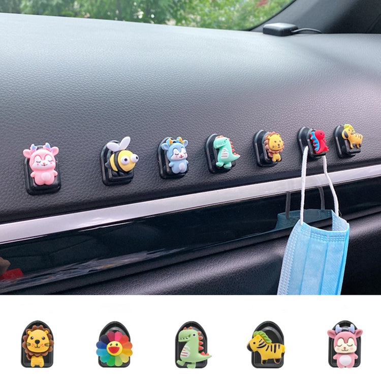 10 PCS Car Hook Car Sticky Multifunctional Mini Small Hook Car Seat Back Hook, Llion, Pink Deer, Blue Deer, Bee, Red Dinosaur, Green Dinosaur, Zebra, Colorful Flowers, Sun Flower, Crown Bear, Yellow Flower, Red Sun Flower, Morning Glory, Pink Daffodil ...