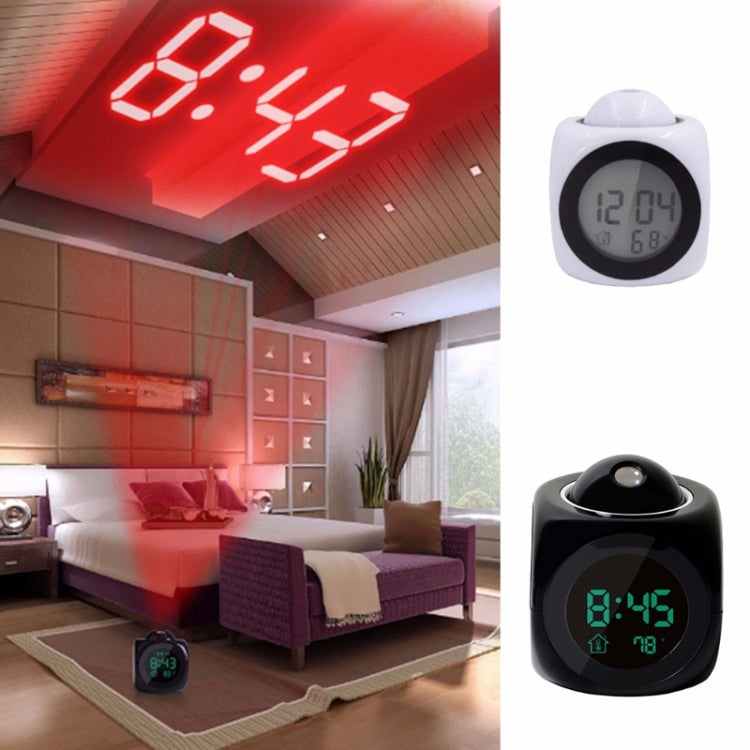Multi-function LED Projection Alarm Clock Voice Talking Clock, White without USB cable, Black + USB cable