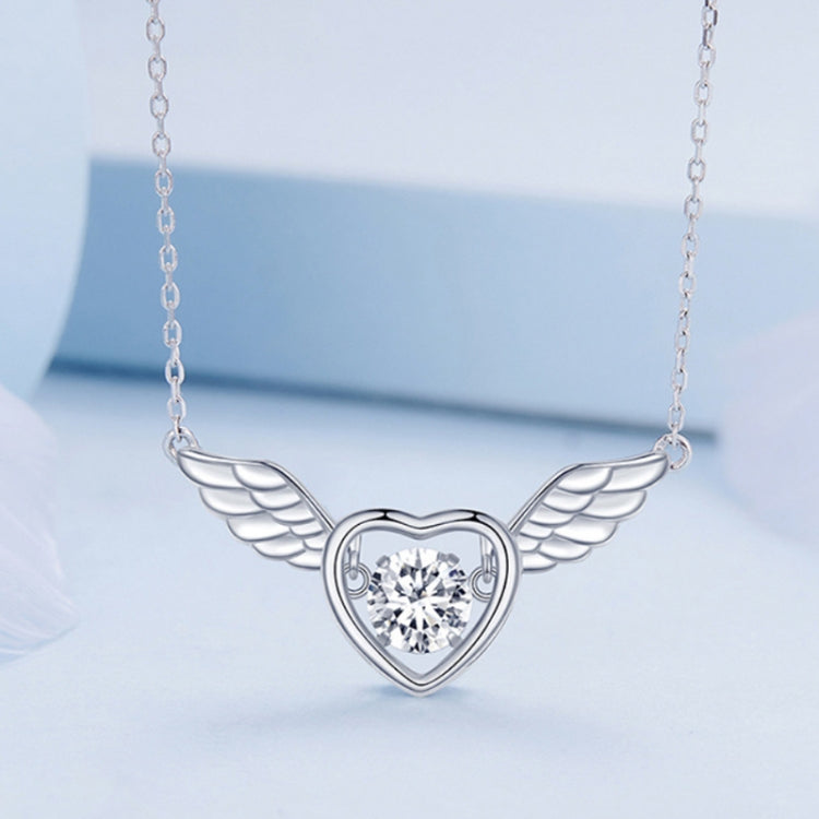 Sterling Silver S925 Vibrant Wings White Gold Plated Zircon Necklace, BSN287