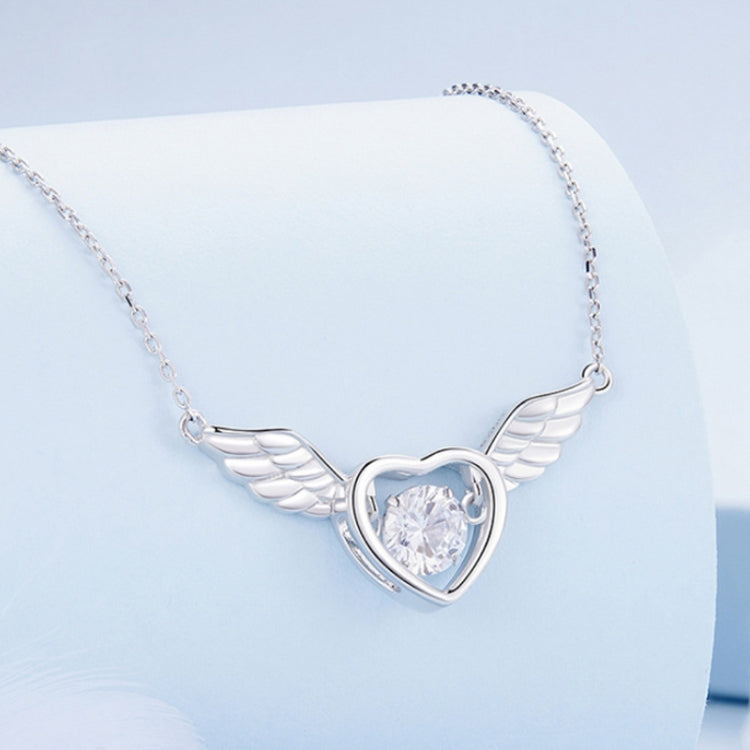 Sterling Silver S925 Vibrant Wings White Gold Plated Zircon Necklace, BSN287