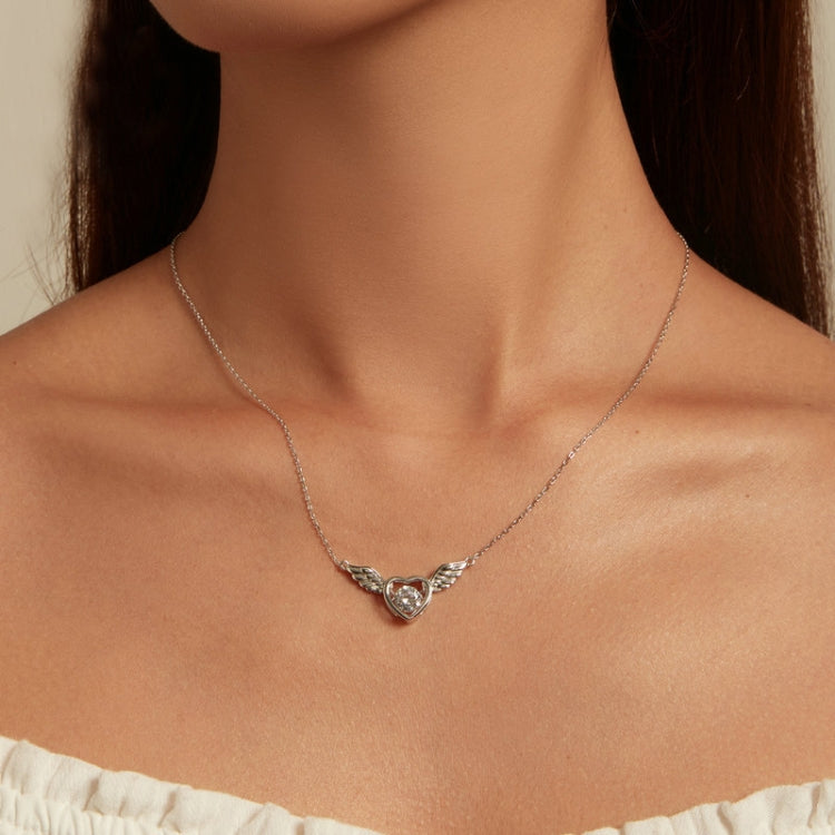 Sterling Silver S925 Vibrant Wings White Gold Plated Zircon Necklace, BSN287