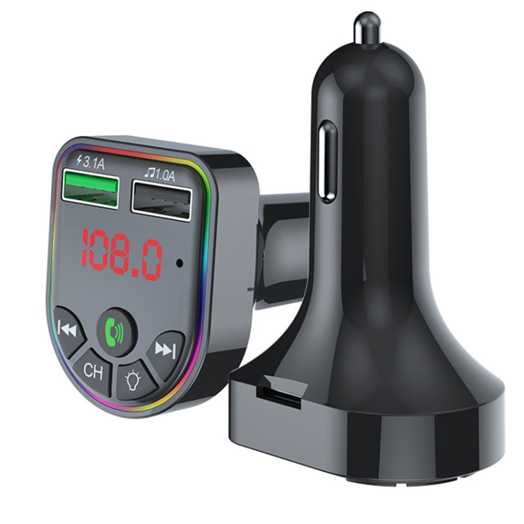 F5 Car FM Transmitter Bluetooth Hands-Free MP3 Music Player Colorful Atmosphere Light, F5