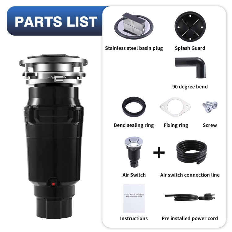 Food Garbage Disposer 7 Levels Grinding Connectable For Dishwasher, 375W EU Plug, 375W US Plug, 550W EU Plug, 550W US Plug