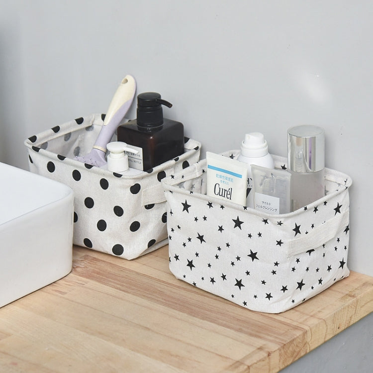 2 PCS Canvas Desktop Storage Basket Sundries Storage Box with Handle, Cross, Star, Tree, Black spot