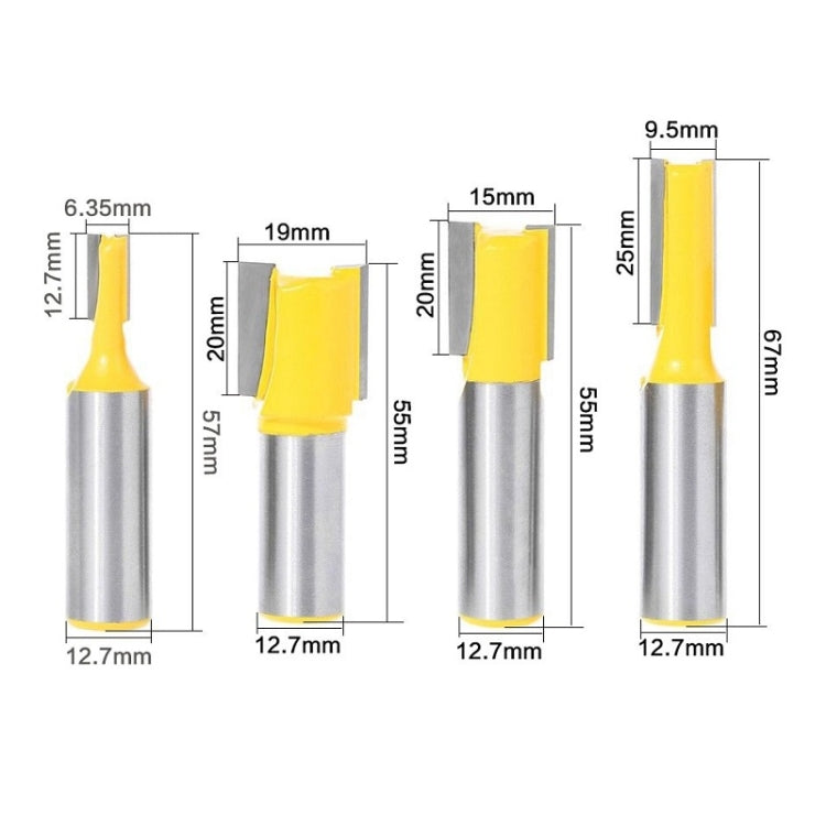 4 PCS/Set Woodworking Engraving Double-Edged Straight Knife Trimming Machine 1/2 Milling Cutter Head, 4 PCS/Set