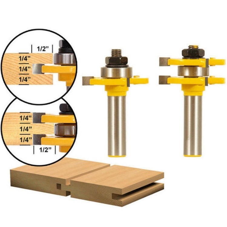 2 PCS/Set 1/2 Handle 3 Tooth Woodworking Milling Cutter, 2 PCS/Set 1/2 Handle