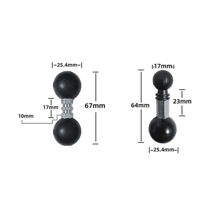 Industrial Instrument Bracket Locomotive Rubber Fixed Double Ball Adapter, 25.4-25.4mm Ball Head