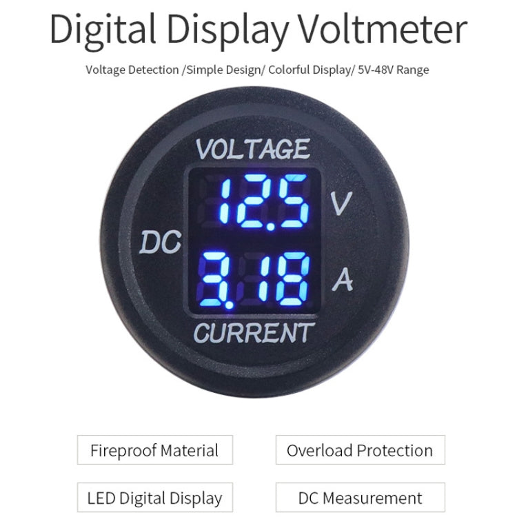2 In 1 Modified Car Double Digital Voltage Current Table Measuring Instrument, Red Light, Blue Light, Green Light