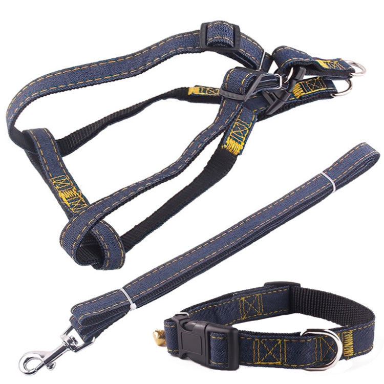 BG-Q1025 Leash+Chest Strap+Collar Thickened Strong Denim Pet Dog Leash Set, S, M, L, XL