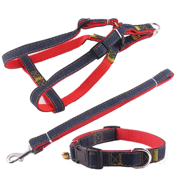 BG-Q1025 Leash+Chest Strap+Collar Thickened Strong Denim Pet Dog Leash Set, S, M, L, XL
