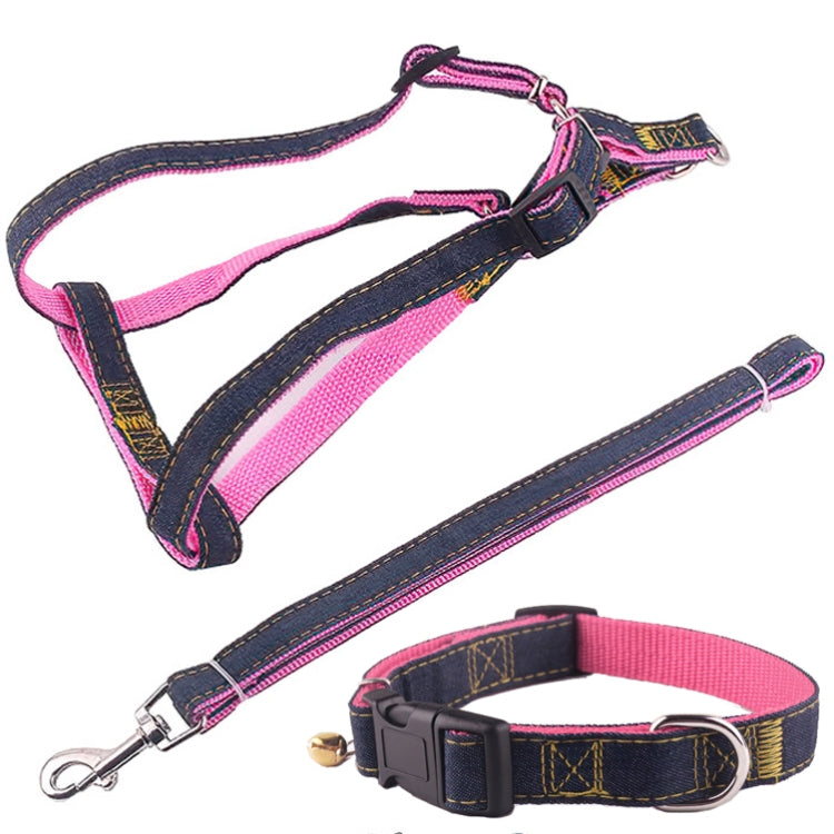 BG-Q1025 Leash+Chest Strap+Collar Thickened Strong Denim Pet Dog Leash Set, S, M, L, XL