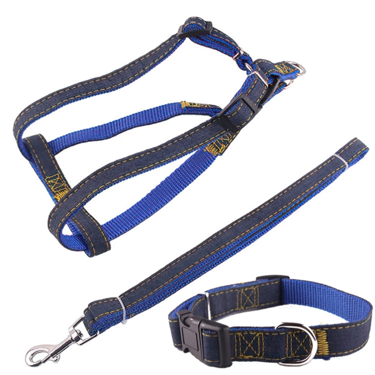 BG-Q1025 Leash+Chest Strap+Collar Thickened Strong Denim Pet Dog Leash Set, S, M, L, XL