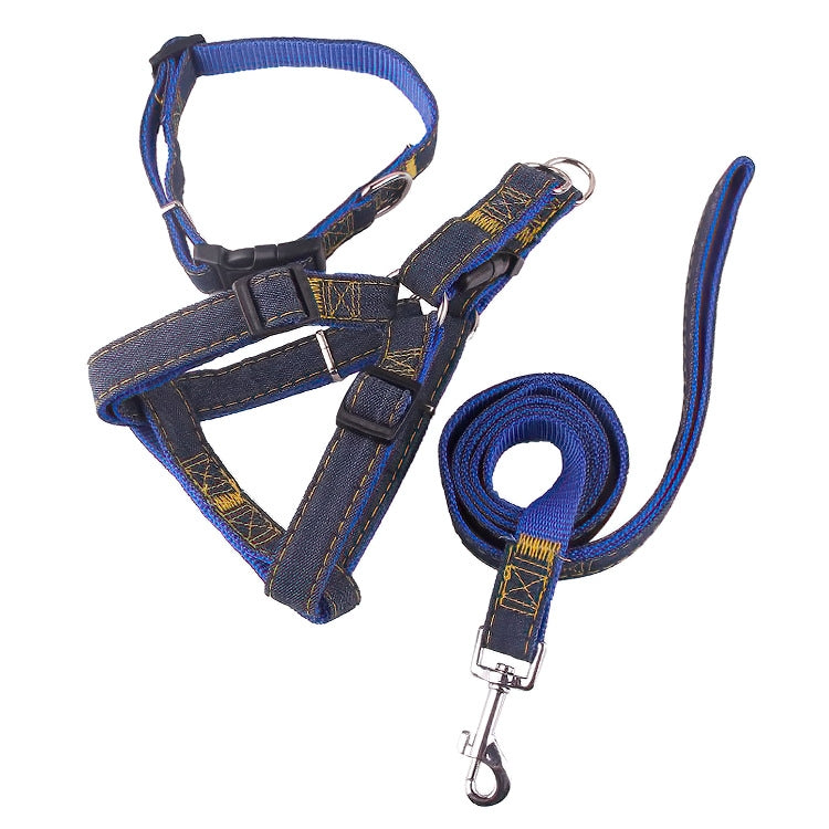 BG-Q1025 Leash+Chest Strap+Collar Thickened Strong Denim Pet Dog Leash Set, S, M, L, XL