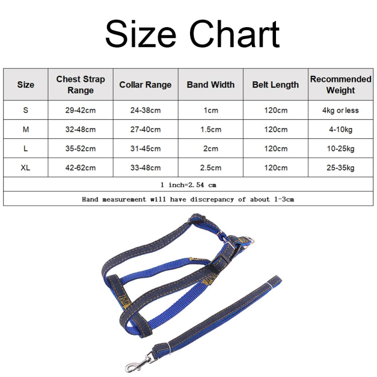 BG-Q1025 Leash+Chest Strap+Collar Thickened Strong Denim Pet Dog Leash Set, S, M, L, XL