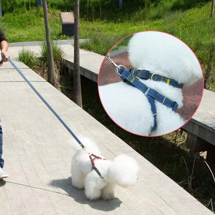 BG-Q1025 Leash+Chest Strap+Collar Thickened Strong Denim Pet Dog Leash Set, S, M, L, XL
