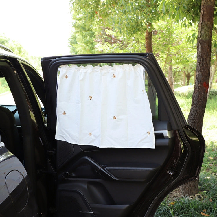 Car Embroidery Curtain Sunshade Cartoon Cotton Suction Cup Curtain Car Sunscreen Insulation Covering Curtain, Cherry, Bear, Sun Flower, Girl
